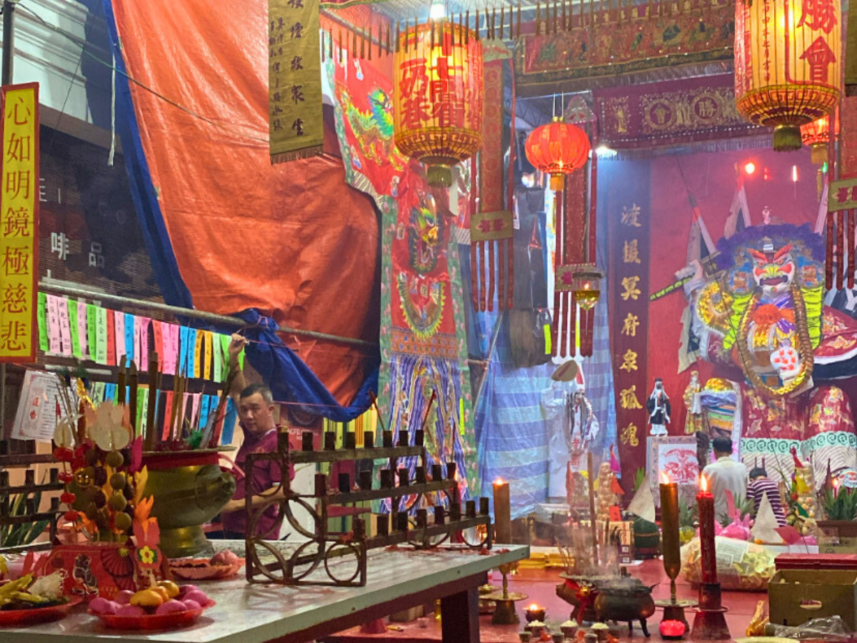 Traditional Chinese Zhongyuan decorations propped up by Chinese-Malay communities in Penang during The Hungry Ghost Festival