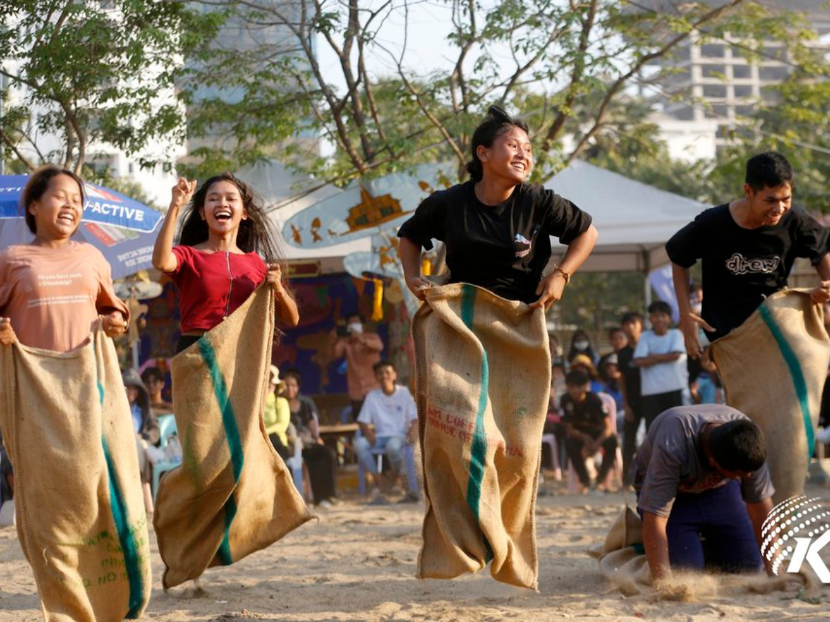 Khmer youth engaging in fun games during Cambodia’s Chaul Chnam Thmey solar new year celebrations