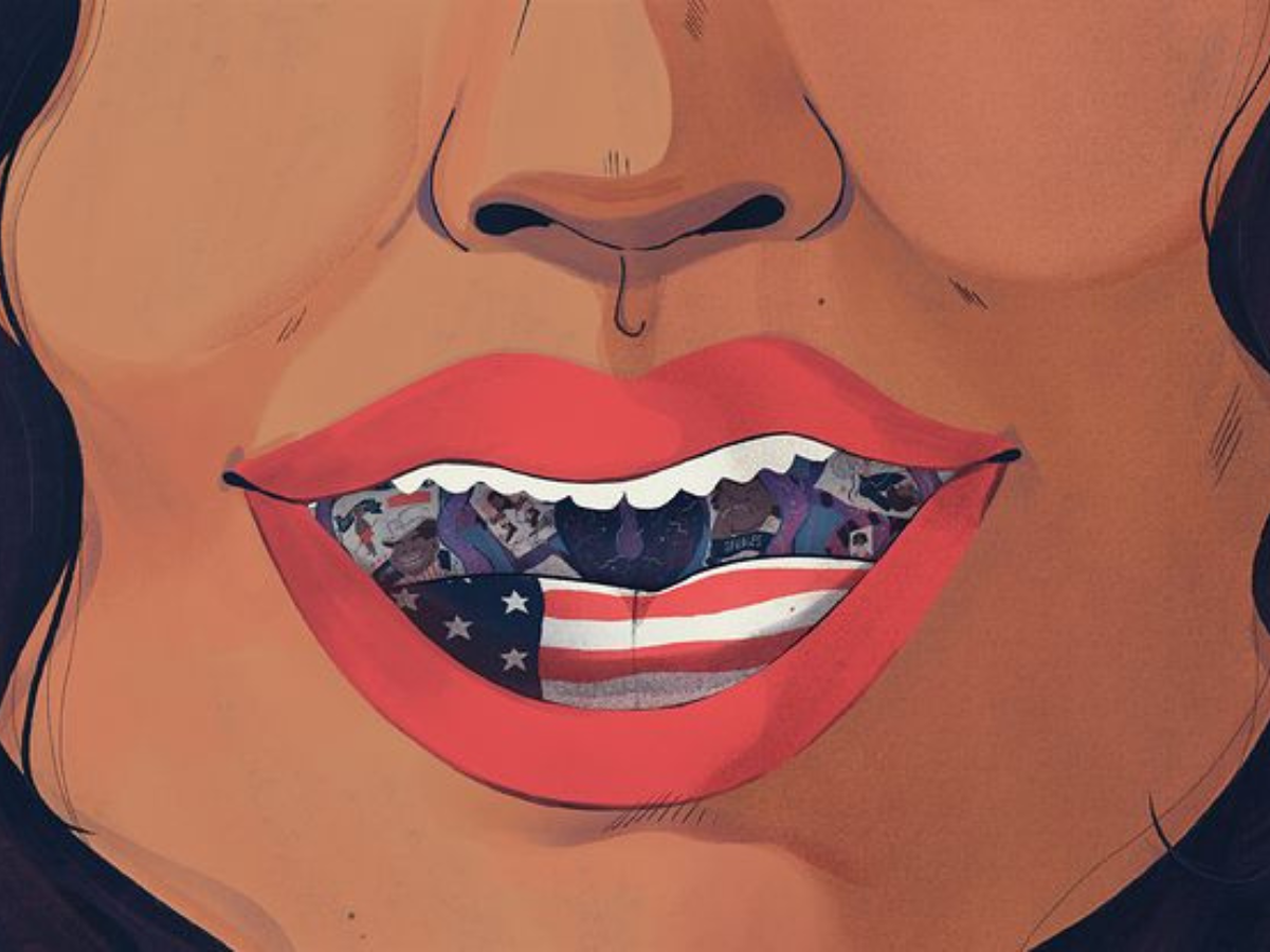 Artwork by an unknown artist signifying the language of the colonizer, or speaking up against empire