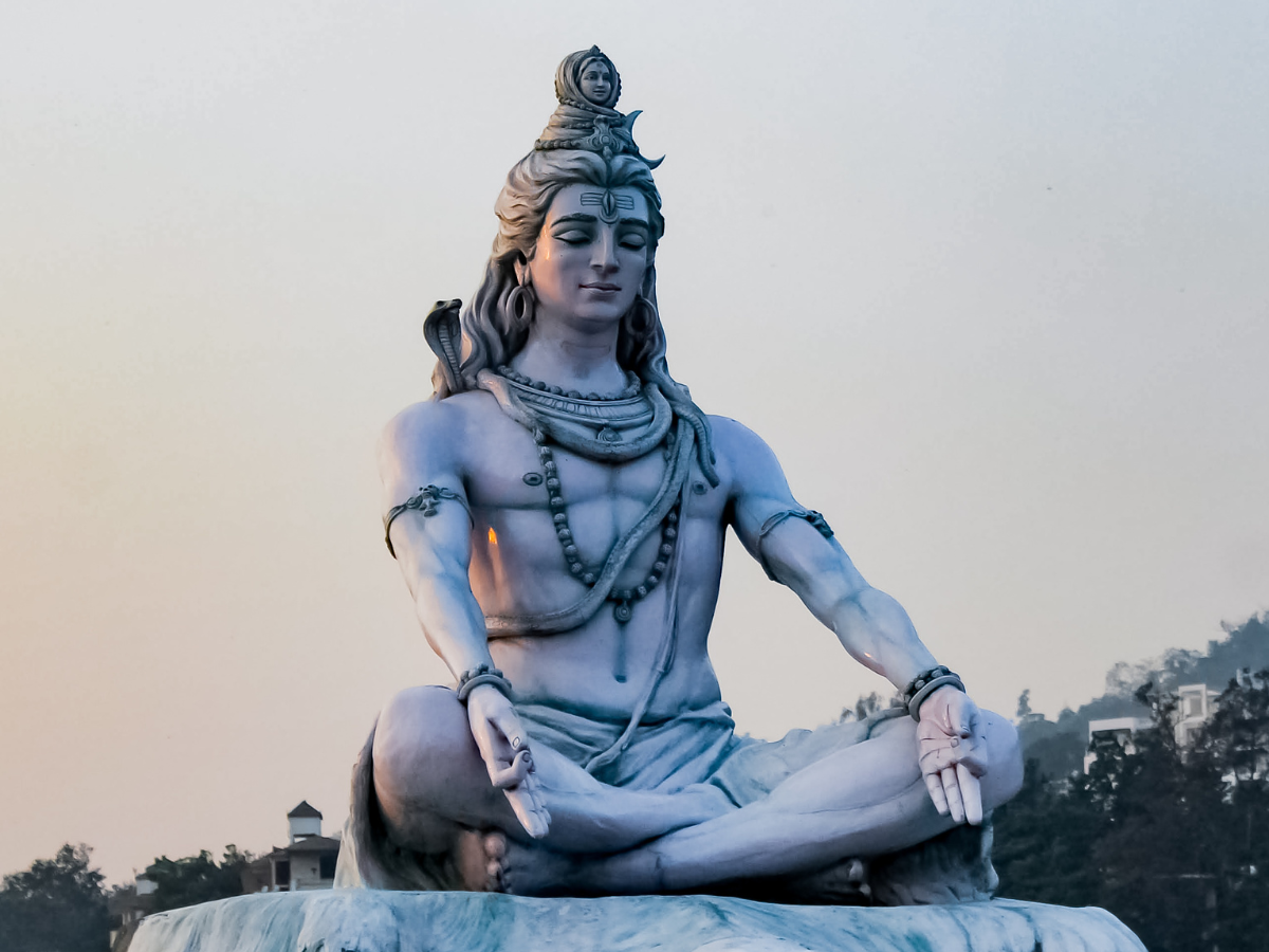 Statue of Lord Shiva, known as “the first yogi” in blissful meditation, somewhere in India