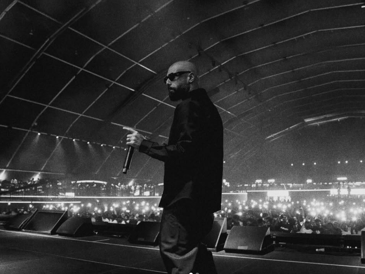 Saudi Arabian hip-hop musician and producer Saud photographed on stage