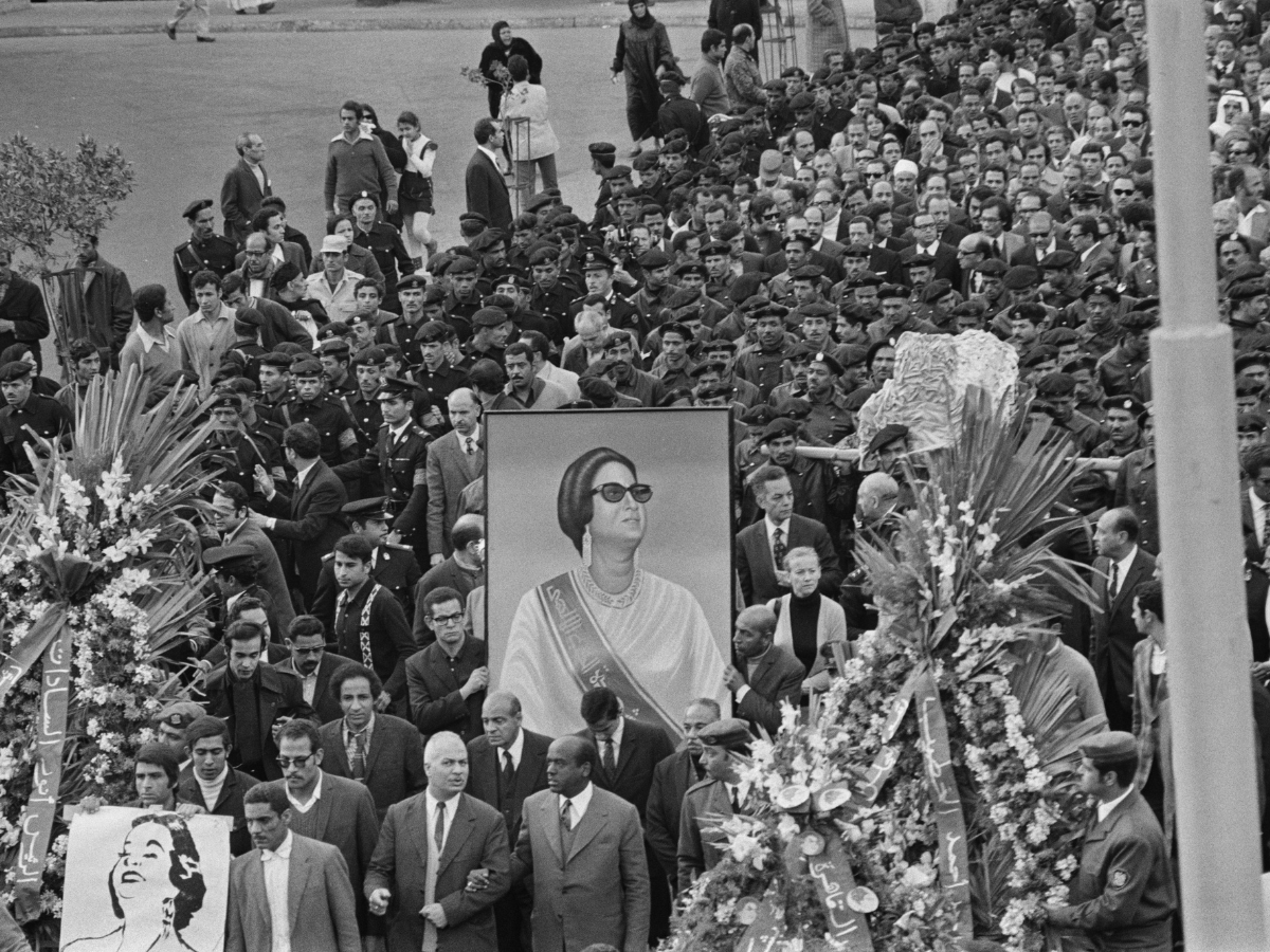 The funeral of Umm Kulthum in 1975 drew an estimated 4 million mourners through the streets of Cairo, Egypt